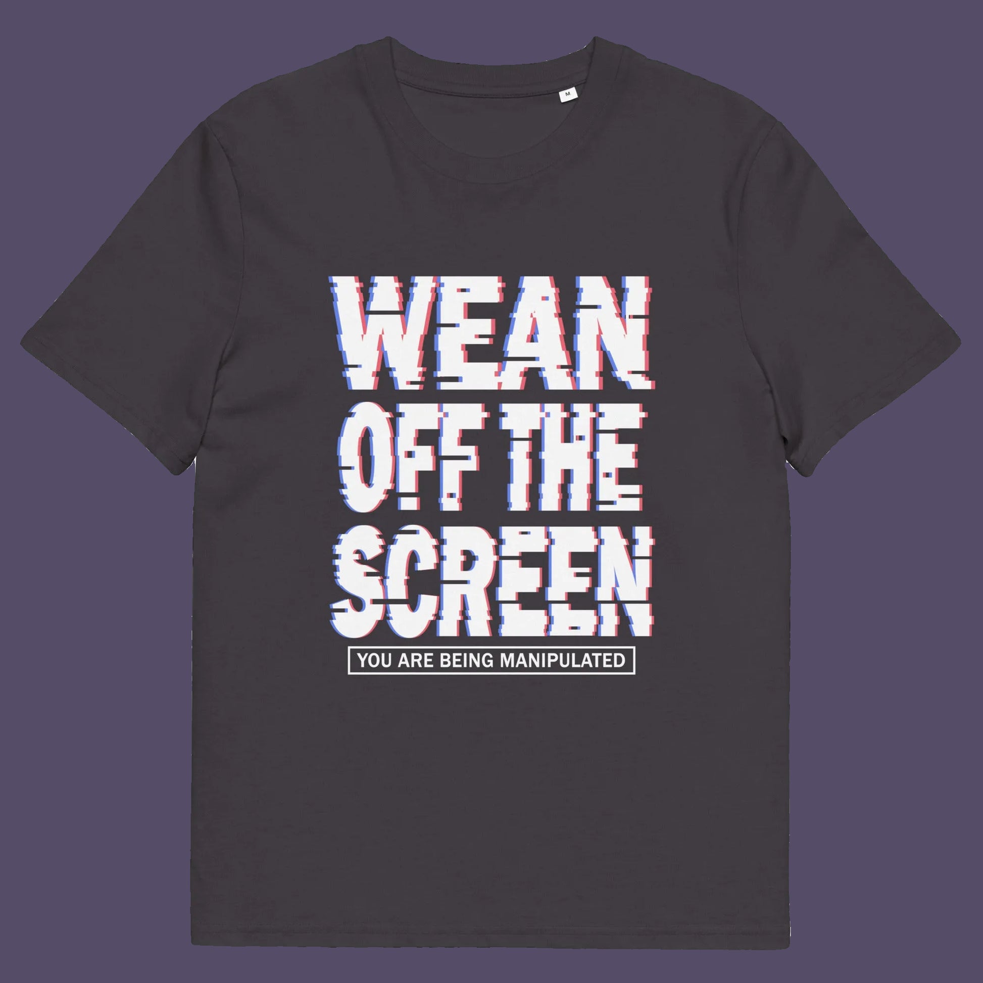 Anthracite t shirt. This media based conspiracy theory t-shirt suggests there is more to digital media and entertainment than meets the eye. An anti mobile abuse slogan in a unique design to increase social awareness of too much screen time. Made from 100% organic ring-spun cotton, this conspiracy theory t-shirt is unisex, high-quality, super comfy, and best of all, eco-friendly.