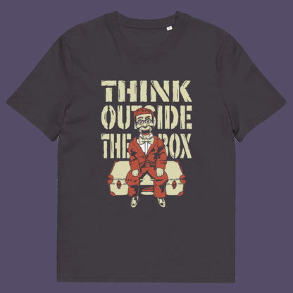 Anthracite t shirt A think outside the box t shirt to promote diversity of thought. Trust the ventriloquist dummy to know thinking outside the box is liberating and progressive. Promote independent and creative thinking with this unique urban art design. Made from 100% organic ring-spun cotton, this counter culture t shirt is unisex, high quality, super comfy, and best of all, eco-friendly.