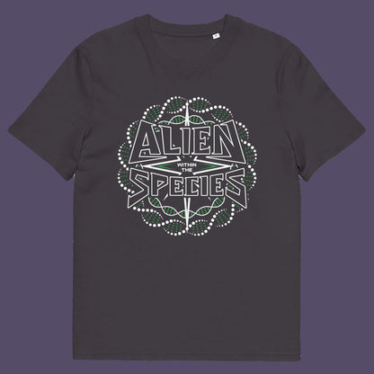 Anthracite t shirt. This non conformist t shirt expands the use of the word 'Alien'. This design is ideal for everyone that feels they don't truly relate to the rest of humankind and modern society. Made from 100% organic ring-spun cotton, this counter culture t-shirt is unisex, high-quality, super comfy, and best of all, eco-friendly.