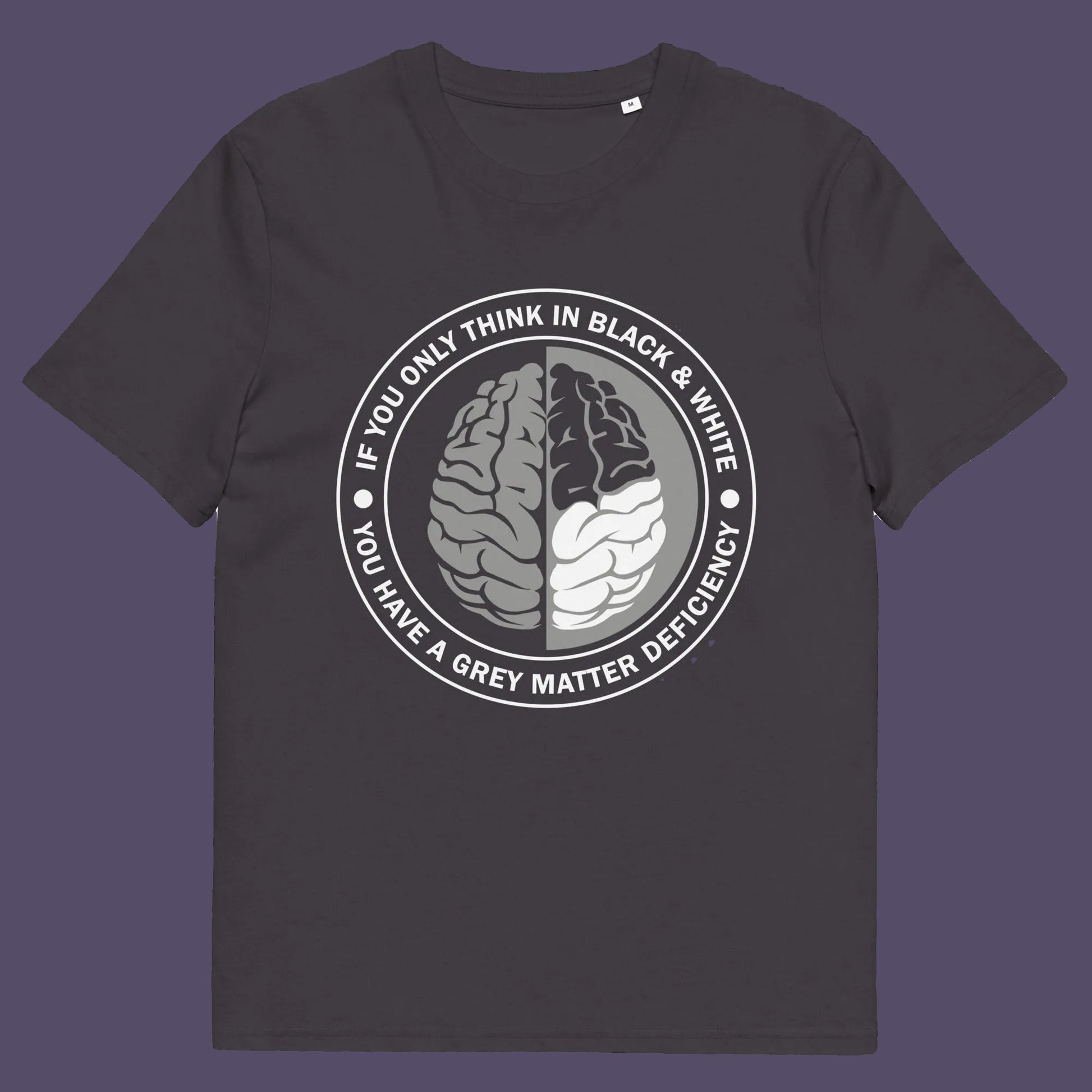 Anthracite t shirt. A stencil art t shirt design. It would be so easy if life was black and white, but it's the grey area where all the thinking and personal growth is done. A philosophy t shirt design for people who see the detail and can think outside the box. Made from 100% organic ring-spun cotton, this social awareness t shirt is unisex, high-quality, super comfy, and best of all, eco-friendly.
