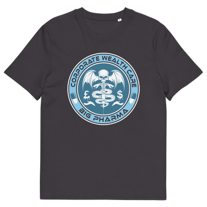 Anthracite t shirt. This anti drugs t shirt suggests our health is not more important than money. A very satirical view questioning the effects of capitalism on the health care pharmaceutical industry. If you think it's corporate wealth care over public health care, help create social awareness with this anti drugs design, Made from 100% organic ring-spun cotton, this counter culture t shirt is unisex, high quality, super comfy, and best of all, eco-friendly.