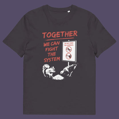 Anthracite t shirt. This counter culture t shirt designs calls on all peoples of different persuasions to come together and fight the common enemy. The capitalism system that we live under is only geared to benefit the rich and places monetary profit above people. Show your social awareness with this graffiti art t shirt design. Made from 100% organic ring-spun cotton, this anti capitalism t shirt is unisex, high-quality, super comfy, and best of all, eco-friendly.