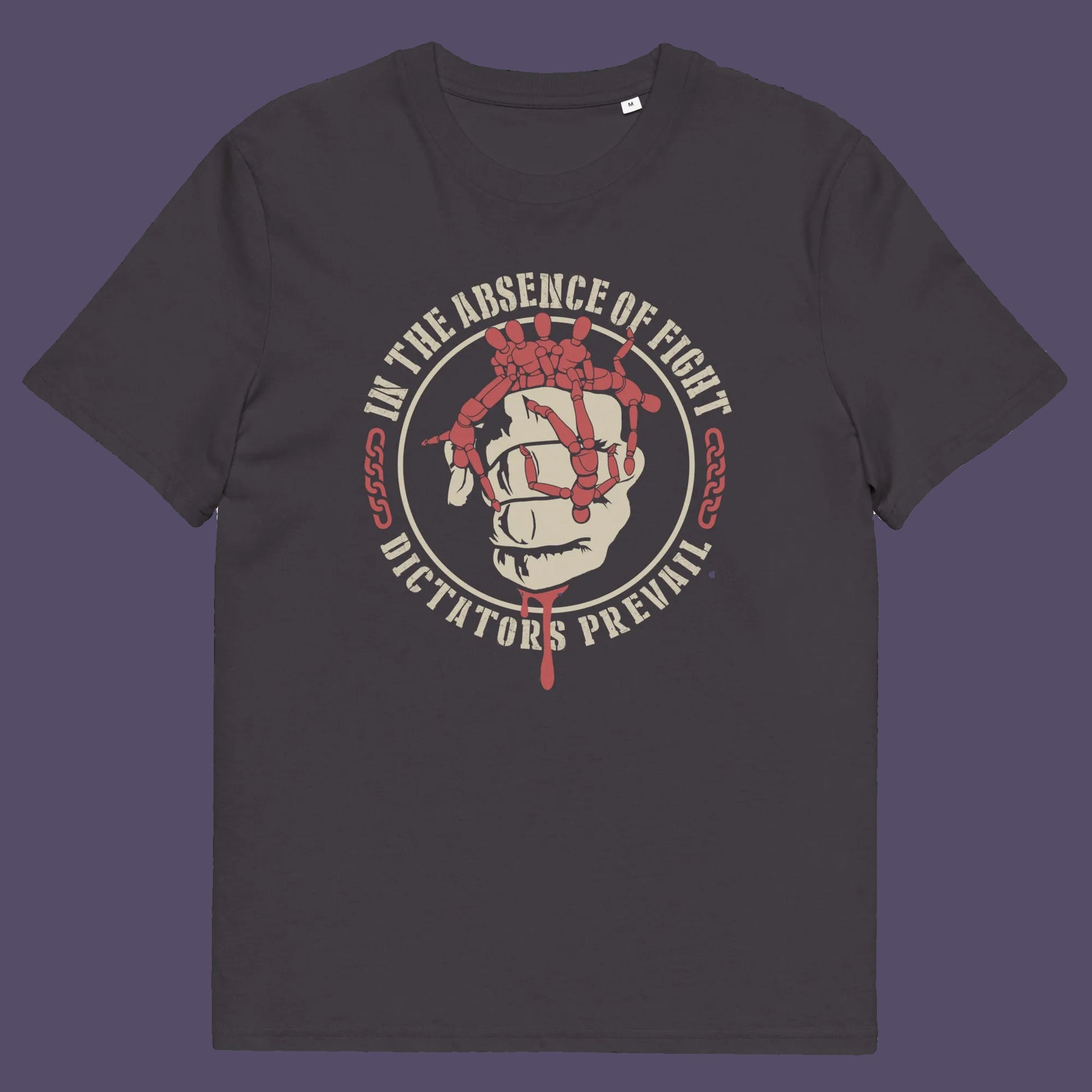 Anthracite t shirt. This social issues t shirt plays on the saying 'In the absence of light, darkness prevails' with a political message encouraging people to put their apathy and denial aside and fight for their rights before they are taken advantage of. Made from 100% organic ring-spun cotton, this human rights t shirt is unisex, high-quality, super comfy, and best of all, eco-friendly.