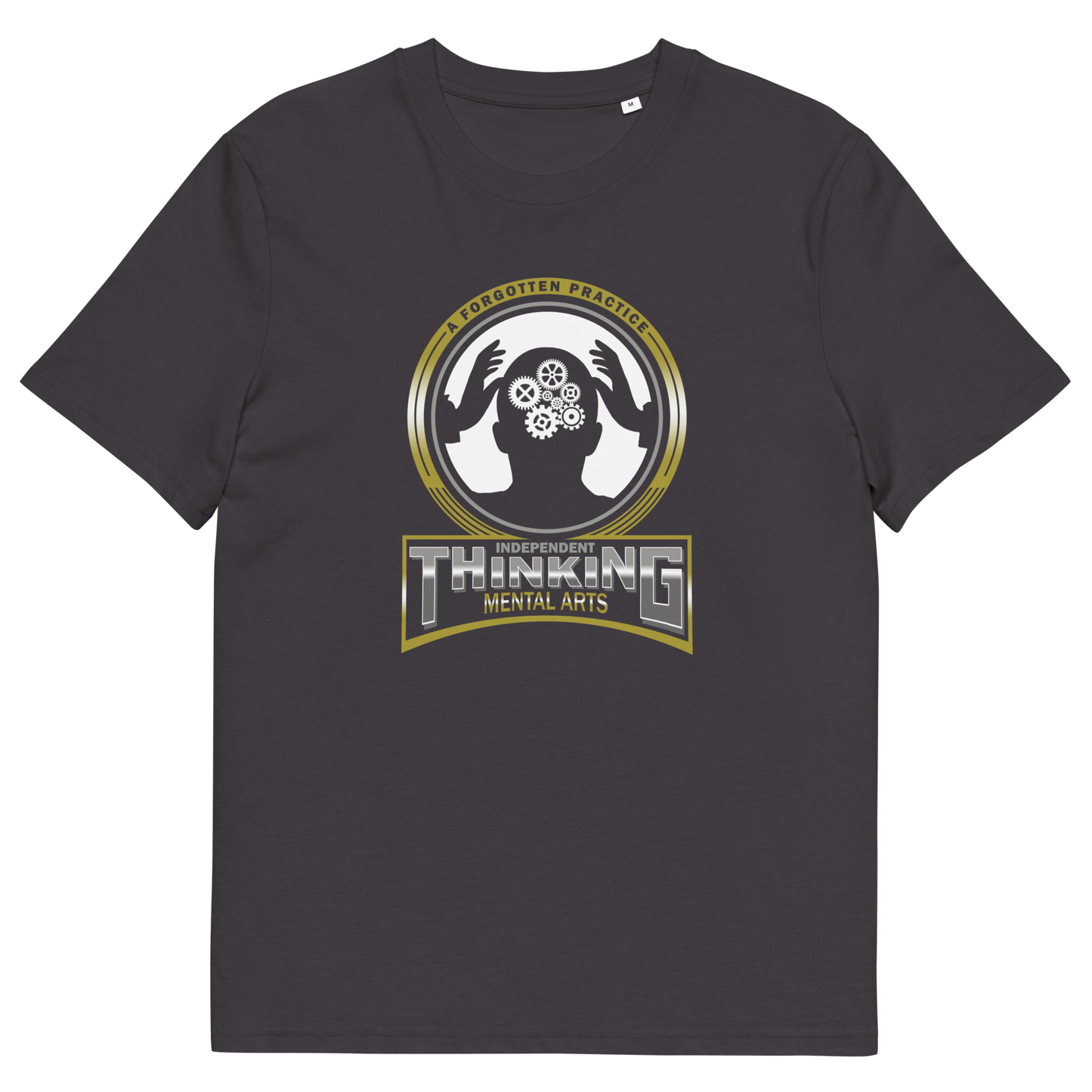 Anthracite t shirt. A sign of the times t shirt suggesting independent thinking is a forgotten art since we let machines think for us. Promote independent thinking with this some what sarcastic t-shirt. Made from 100% organic ring-spun cotton, this urban art t shirt is unisex, high-quality, super comfy, and best of all, eco-friendly.