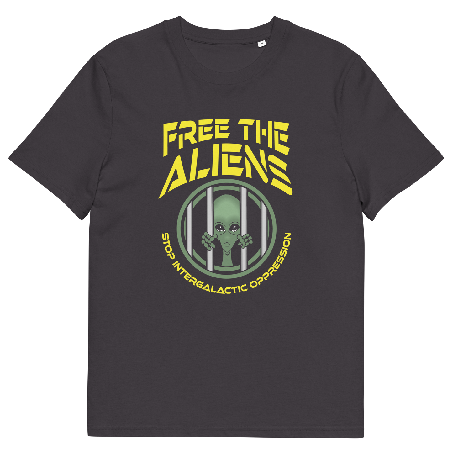 Anthracite t shirt. This funny alien t shirt alludes to there being more than just UFO crashes that we are not being told about. With all these alien sightings they must detaining them somewhere ! Made from 100% organic ring-spun cotton, this conspiracy theory t shirt is unisex, high-quality, super comfy, and best of all, eco-friendly.