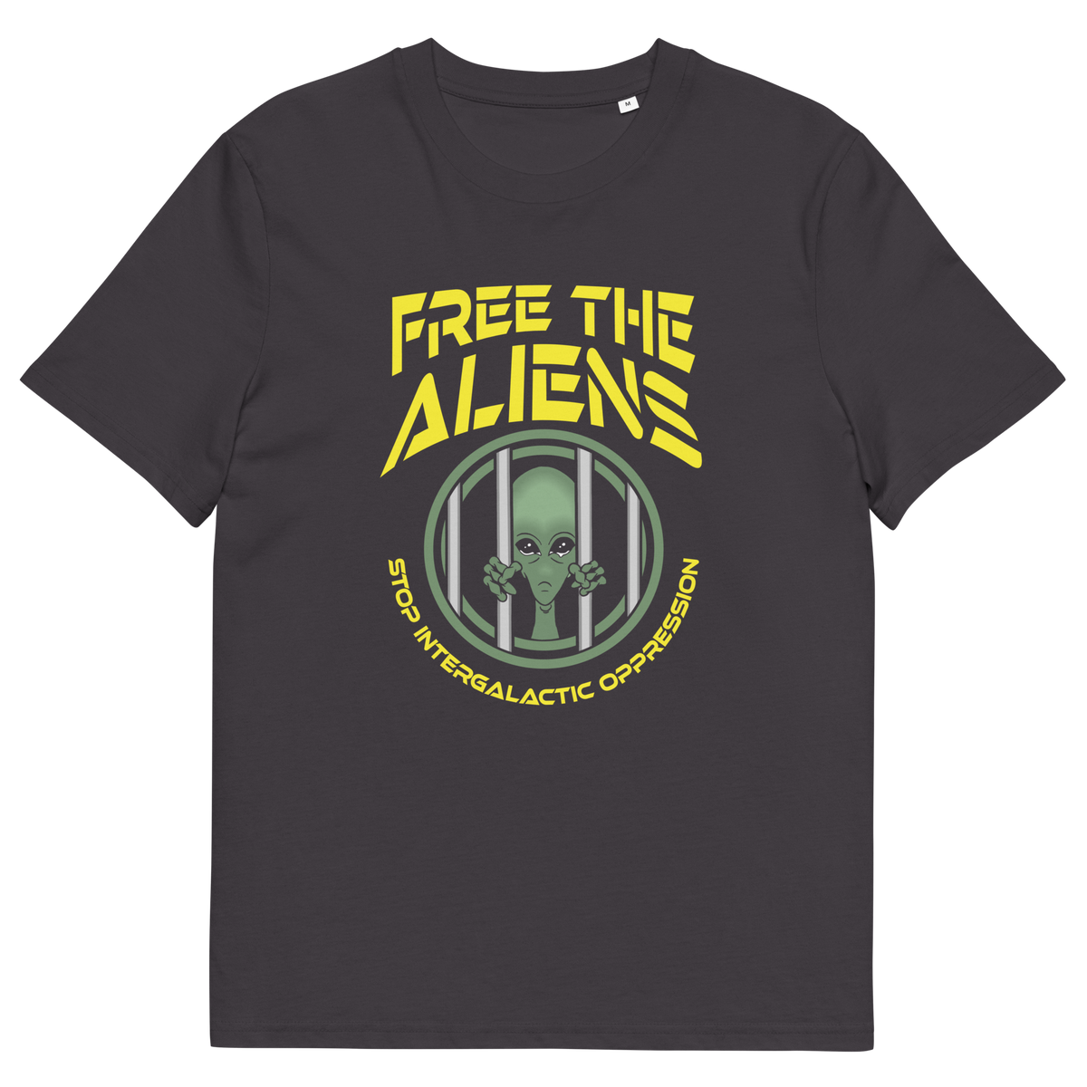 Anthracite t shirt. This funny alien t shirt alludes to there being more than just UFO crashes that we are not being told about. With all these alien sightings they must detaining them somewhere ! Made from 100% organic ring-spun cotton, this conspiracy theory t shirt is unisex, high-quality, super comfy, and best of all, eco-friendly.