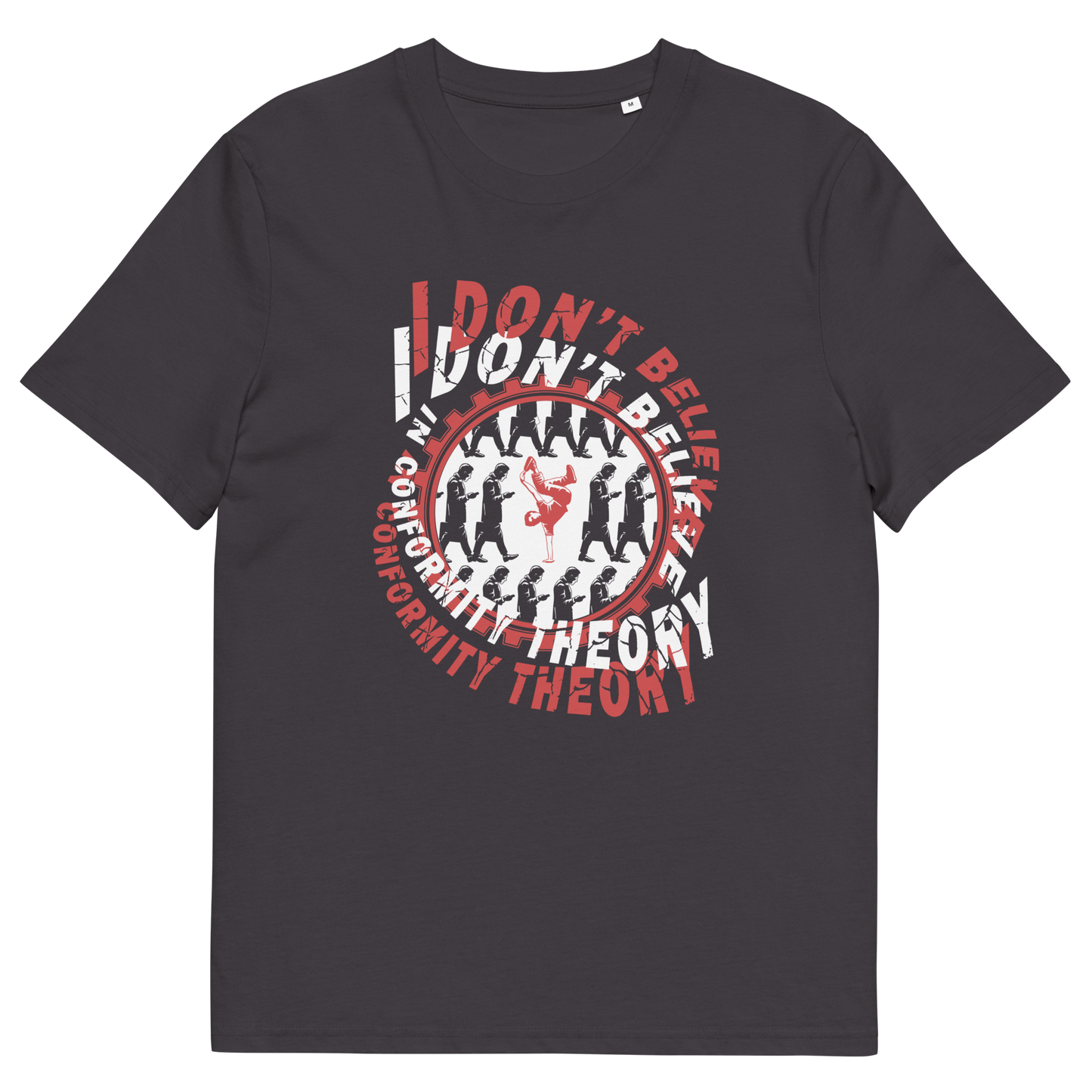 Anthracite t shirt. A non conformist t shirt promoting independent thought. Some people do what they are told without question and wait to be given their opinion. This alternative t-shirt is for the other people. This unique design helps create social awareness of diversity. Made from 100% organic ring-spun cotton, this counter culture t shirt is unisex, high-quality, super comfy, and best of all, eco-friendly.