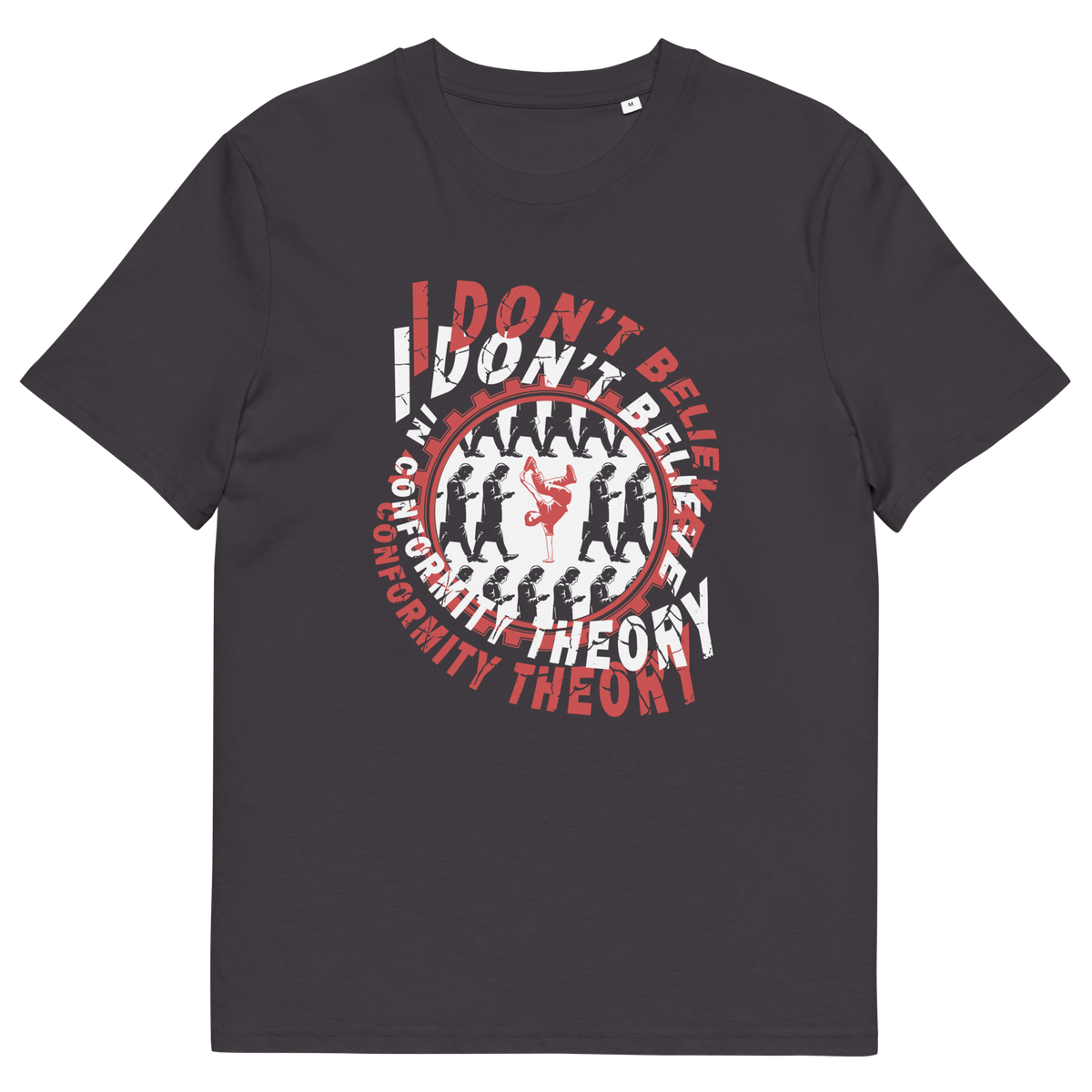 Anthracite t shirt. A non conformist t shirt promoting independent thought. Some people do what they are told without question and wait to be given their opinion. This alternative t-shirt is for the other people. This unique design helps create social awareness of diversity. Made from 100% organic ring-spun cotton, this counter culture t shirt is unisex, high-quality, super comfy, and best of all, eco-friendly.