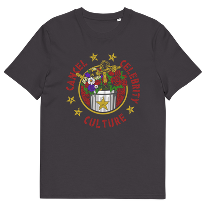Anthracite t shirt  with "CANCEL CELEBRITY CULTURE" text.