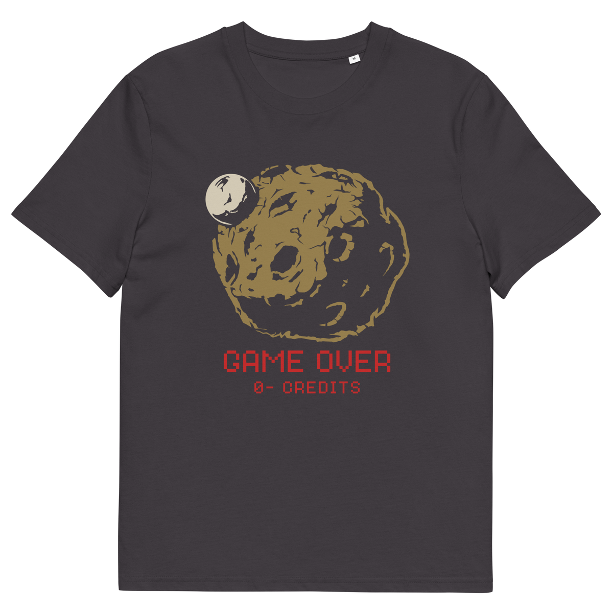 An Anthracite grey T-shirt with a dead planet design and "GAME OVER" text.