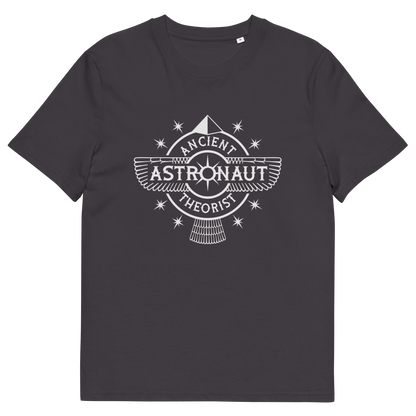 An anthracite grey t-shirt with "ANCIENT ASTRONAUT THEORIST" logo.