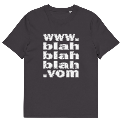Anthracite grey t-shirt with "www.blahblahblah.vom" text design.