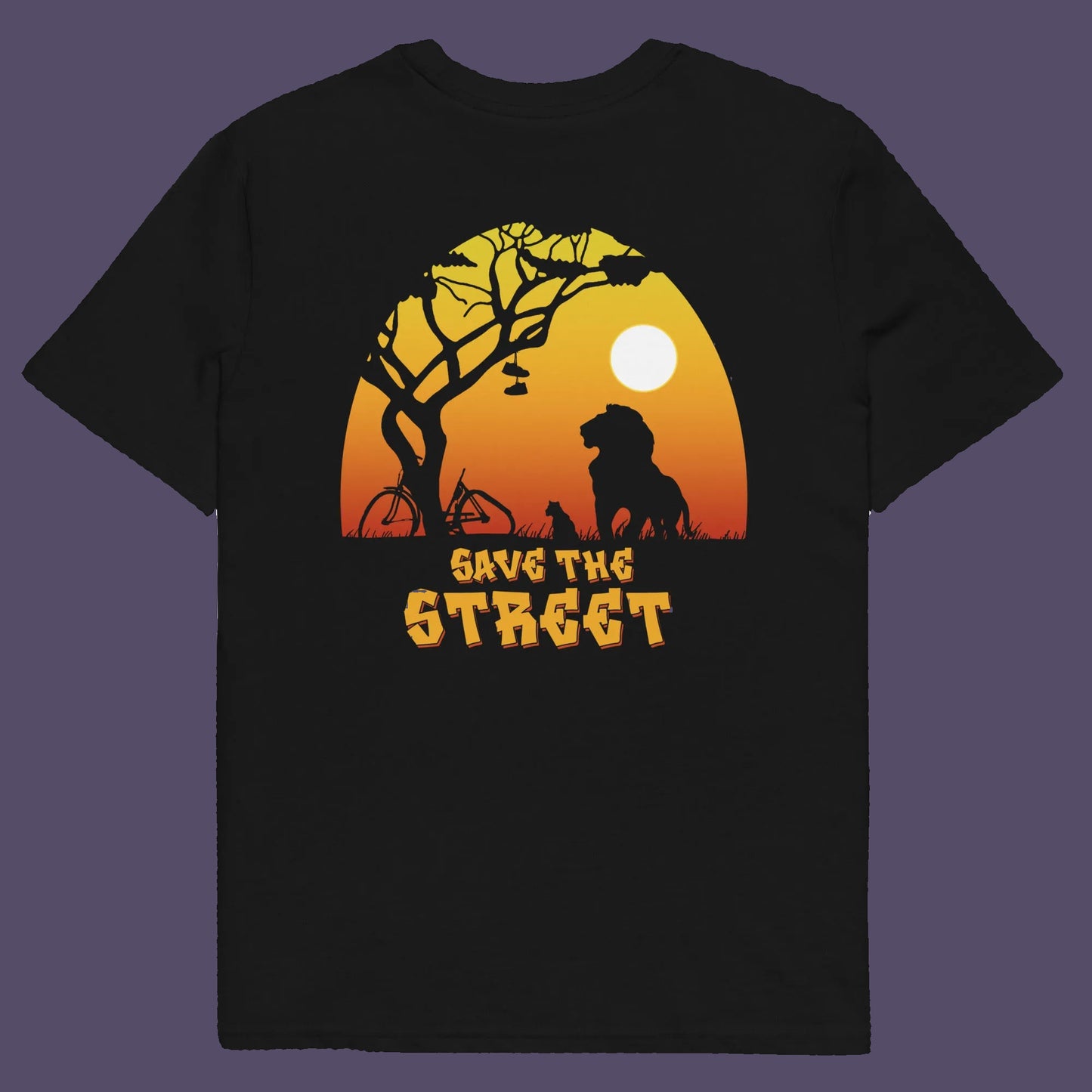 Black t shirt back. This street art t shirt stencil represents inner city street life as a culture of it's own. There is a ground level reality mixed with trustworthy honestly at street level in towns and cities across the planet that cannot be replicated by social media. Wherever you are in the world, may the street be with you. Made from 100% organic ring-spun cotton, this urban art t shirt is unisex, high-quality, super comfy, and best of all, eco-friendly.