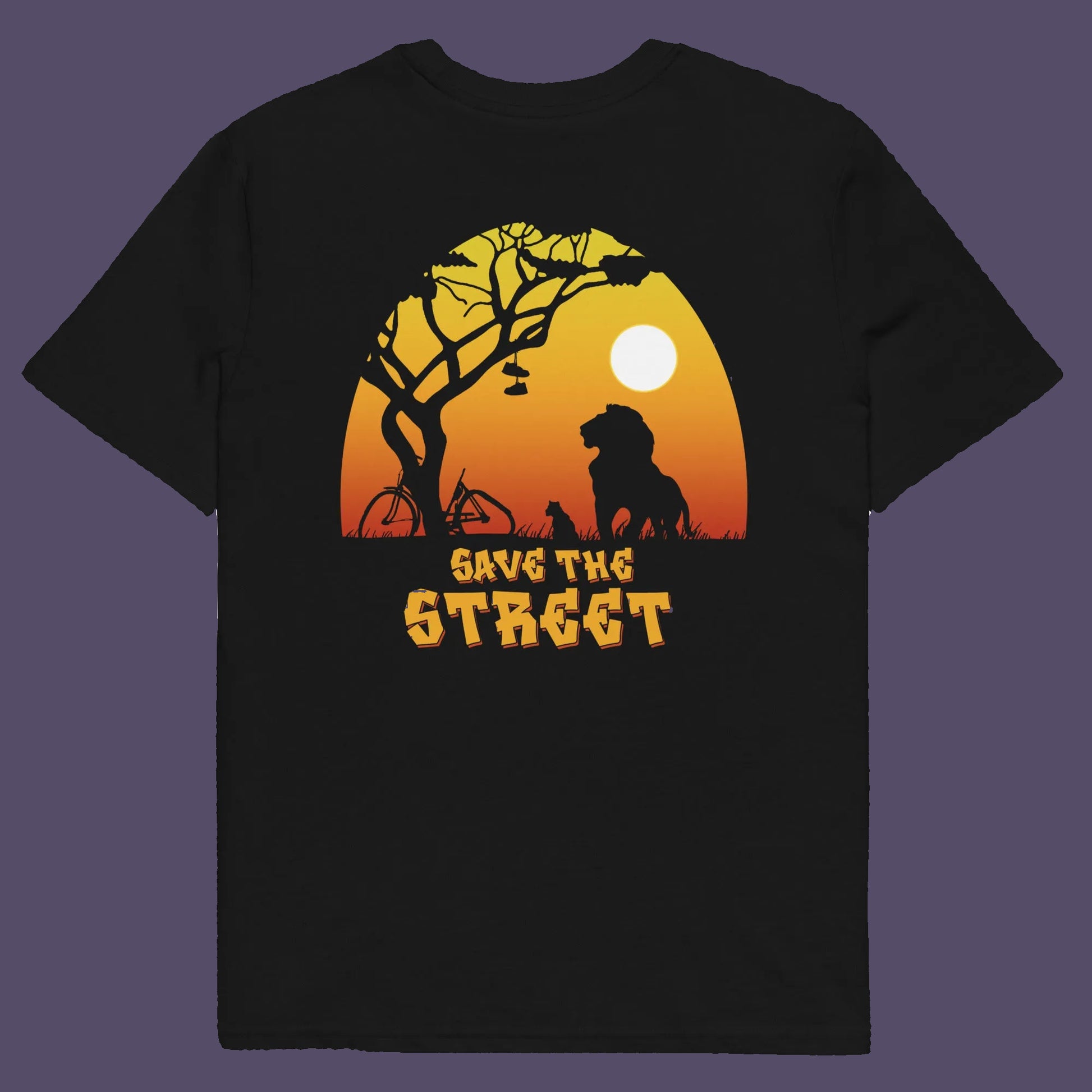 Black t shirt back. This street art t shirt stencil represents inner city street life as a culture of it's own. There is a ground level reality mixed with trustworthy honestly at street level in towns and cities across the planet that cannot be replicated by social media. Wherever you are in the world, may the street be with you. Made from 100% organic ring-spun cotton, this urban art t shirt is unisex, high-quality, super comfy, and best of all, eco-friendly.