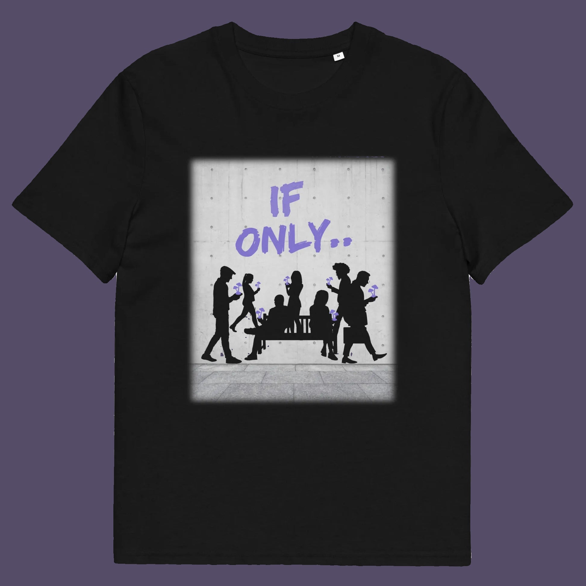 Black t shirt. An anti mobile phone abuse t shirt in a stencil graffiti art design. Wouldn't it be a better world if people had something more mind expanding to be obsessed with other than a mobile phone. Made from 100% organic ring-spun cotton, this anti mobile phone abuse t shirt is unisex, high-quality, super comfy, and best of all, eco-friendly.