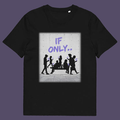 Black t shirt. An anti mobile phone abuse t shirt in a stencil graffiti art design. Wouldn't it be a better world if people had something more mind expanding to be obsessed with other than a mobile phone. Made from 100% organic ring-spun cotton, this anti mobile phone abuse t shirt is unisex, high-quality, super comfy, and best of all, eco-friendly.