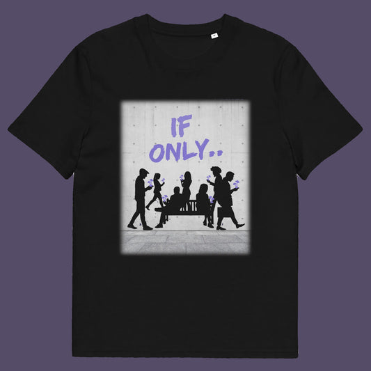 Black t shirt. An anti mobile phone abuse t shirt in a stencil graffiti art design. Wouldn't it be a better world if people had something more mind expanding to be obsessed with other than a mobile phone. Made from 100% organic ring-spun cotton, this anti mobile phone abuse t shirt is unisex, high-quality, super comfy, and best of all, eco-friendly.