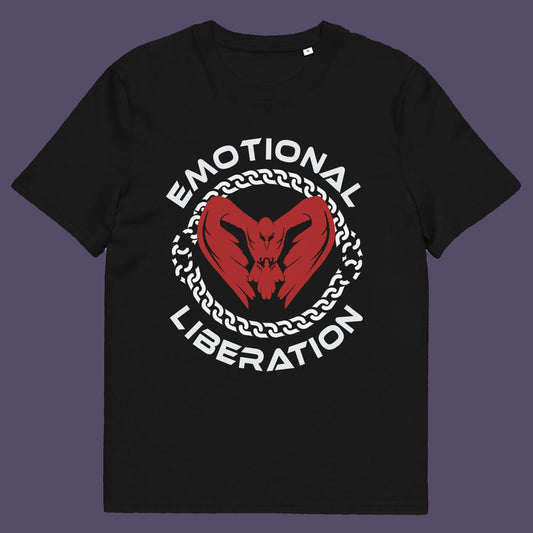 Black t shirt. This self esteem t shirt is for sentient based beings. This design promotes the liberation of emotions in a material world. Oppose the rise of apathy and the fall of compassion by embracing your emotions and being proud of them. Made from 100% organic ring-spun cotton, this self worth t shirt is unisex, high quality, super comfy, and best of all, eco-friendly.
