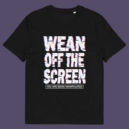 Black t shir. This media based conspiracy theory t-shirt suggests there is more to digital media and entertainment than meets the eye. An anti mobile abuse slogan in a unique design to increase social awareness of too much screen time. Made from 100% organic ring-spun cotton, this conspiracy theory t-shirt is unisex, high-quality, super comfy, and best of all, eco-friendly.