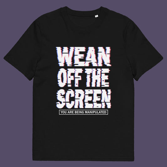 Black t shir. This media based conspiracy theory t-shirt suggests there is more to digital media and entertainment than meets the eye. An anti mobile abuse slogan in a unique design to increase social awareness of too much screen time. Made from 100% organic ring-spun cotton, this conspiracy theory t-shirt is unisex, high-quality, super comfy, and best of all, eco-friendly.