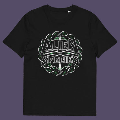 Black t shirt. This non conformist t shirt expands the use of the word 'Alien'. This design is ideal for everyone that feels they don't truly relate to the rest of humankind and modern society. Made from 100% organic ring-spun cotton, this counter culture t-shirt is unisex, high-quality, super comfy, and best of all, eco-friendly.