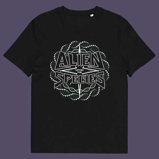 Black t shirt. This non conformist t shirt expands the use of the word 'Alien'. This design is ideal for everyone that feels they don't truly relate to the rest of humankind and modern society. Made from 100% organic ring-spun cotton, this counter culture t-shirt is unisex, high-quality, super comfy, and best of all, eco-friendly.