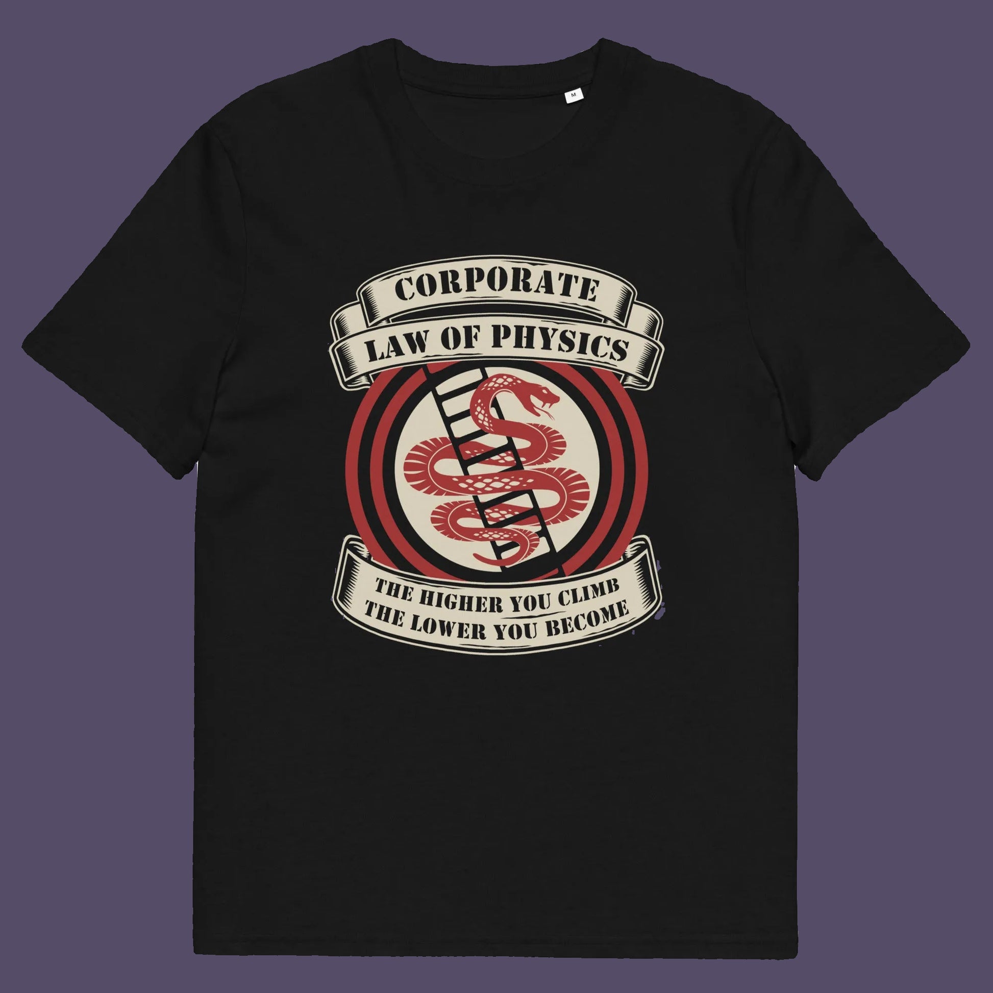 Black t shirt. A satirical anti corporate t shirt depicting big business as heartless and lacking in morality. In the ever increasing cut throat environment of corporate business it appears that the less integrity you have the more successful you will be. Made from 100% organic ring-spun cotton, this broken society t shirt is unisex, high quality, super comfy, and best of all, eco-friendly.