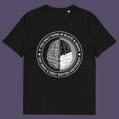 Black t shirt. A stencil art t shirt design. It would be so easy if life was black and white, but it's the grey area where all the thinking and personal growth is done. A philosophy t shirt design for people who see the detail and can think outside the box. Made from 100% organic ring-spun cotton, this social awareness t shirt is unisex, high-quality, super comfy, and best of all, eco-friendly.
