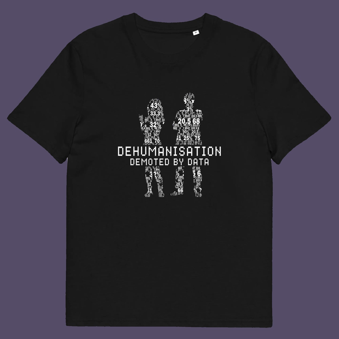 Black t shirt. This broken society t shirt depicts the dehumanisation of the species by analysis and data collection. The more we view each other as statistics and numbers the further we move away from compassion and empathy. This design highlights the dark side of progression. Made from 100% organic ring-spun cotton, this dystopian t shirt is unisex, high-quality, super comfy, and best of all, eco-friendly.