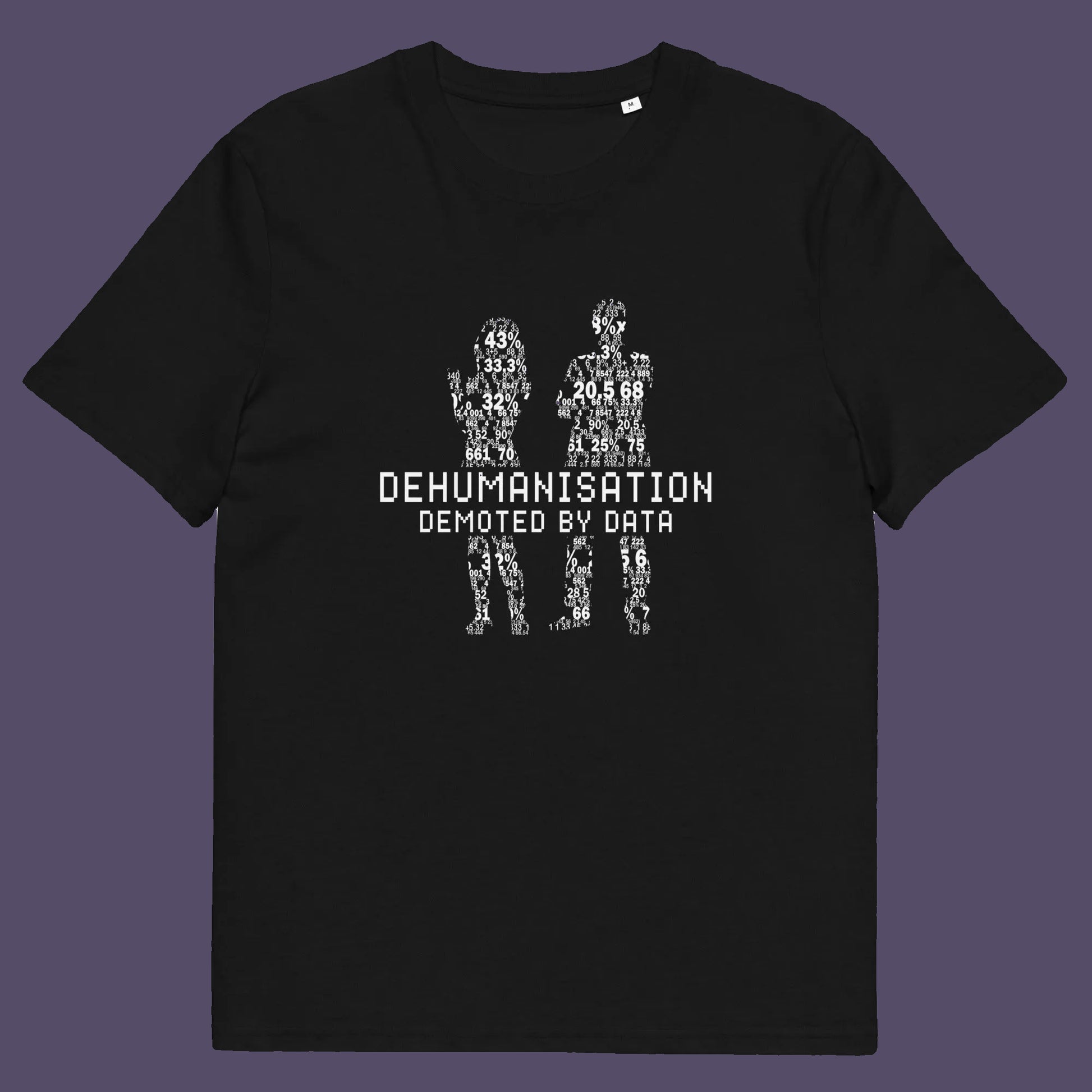 Black t shirt. This broken society t shirt depicts the dehumanisation of the species by analysis and data collection. The more we view each other as statistics and numbers the further we move away from compassion and empathy. This design highlights the dark side of progression. Made from 100% organic ring-spun cotton, this dystopian t shirt is unisex, high-quality, super comfy, and best of all, eco-friendly.