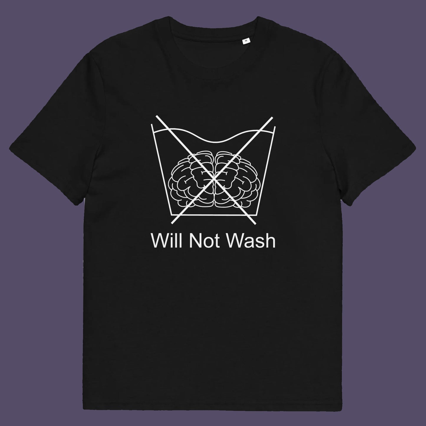 Black t shirt. A self worth t shirt promoting a strong mind and a resistance to brainwashing. this unique anti-establishment t-shirt design is a play on washing instructions and highlights the mass influence and indoctrination in modern society. Made from 100% organic ring-spun cotton, this clever slogan t shirt is unisex, high-quality, super comfy, and best of all, eco-friendly.
