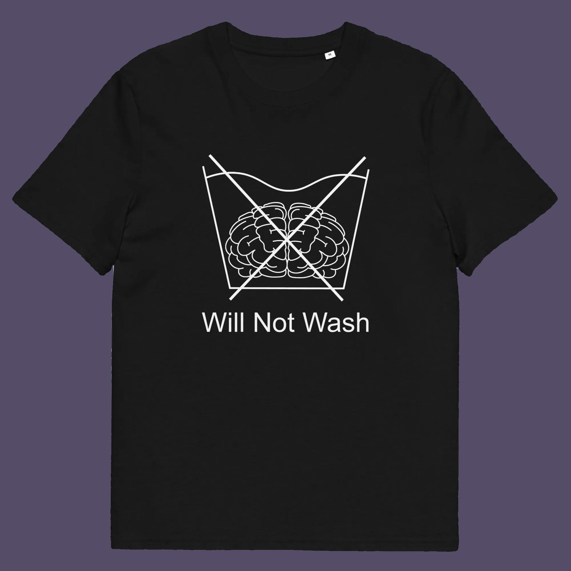 Black t shirt. A self worth t shirt promoting a strong mind and a resistance to brainwashing. this unique anti-establishment t-shirt design is a play on washing instructions and highlights the mass influence and indoctrination in modern society. Made from 100% organic ring-spun cotton, this clever slogan t shirt is unisex, high-quality, super comfy, and best of all, eco-friendly.