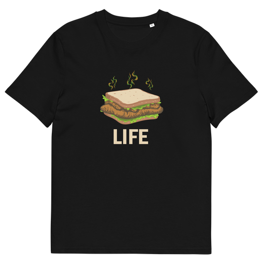 Black t shirt. This broken society t shirt is for the more pessimistic of urban art lovers. A funny design for those days when you feel that life is just a dog shit sandwich. Made from 100% organic ring-spun cotton, these social issues t shirts are unisex, high quality, super comfy, and best of all, eco-friendly.