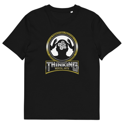 Black t shirt. A sign of the times t shirt suggesting independent thinking is a forgotten art since we let machines think for us. Promote independent thinking with this some what sarcastic t-shirt. Made from 100% organic ring-spun cotton, this urban art t shirt is unisex, high-quality, super comfy, and best of all, eco-friendly.