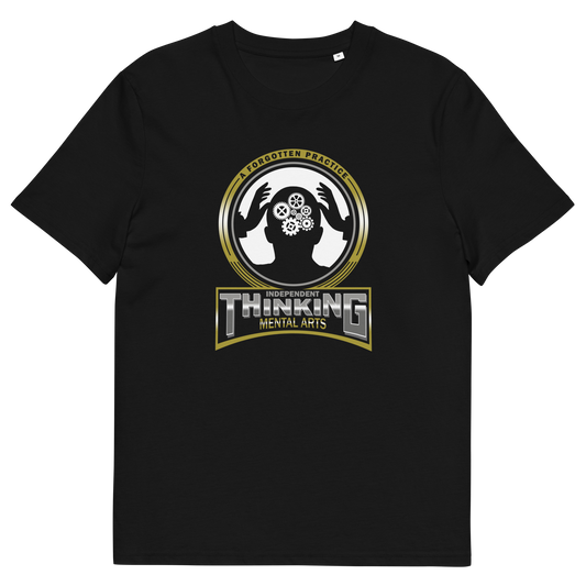 Black t shirt. A sign of the times t shirt suggesting independent thinking is a forgotten art since we let machines think for us. Promote independent thinking with this some what sarcastic t-shirt. Made from 100% organic ring-spun cotton, this urban art t shirt is unisex, high-quality, super comfy, and best of all, eco-friendly.