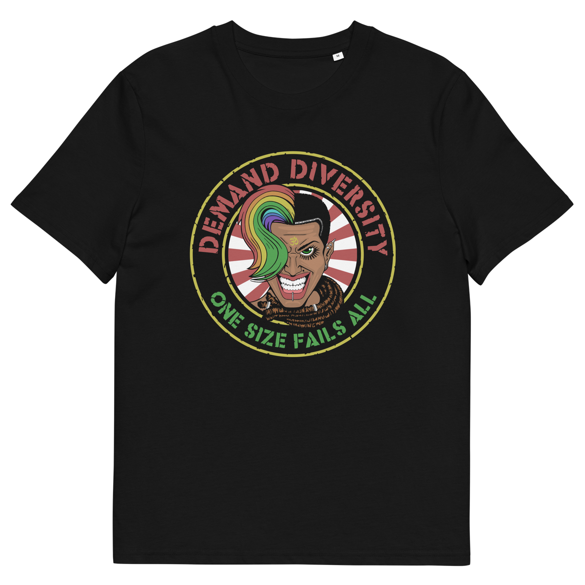 black t shirt. Demand diversity logo.