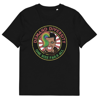 black t shirt. Demand diversity logo.