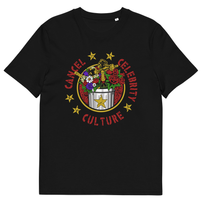 Black t shirt with "CANCEL CELEBRITY CULTURE" text.