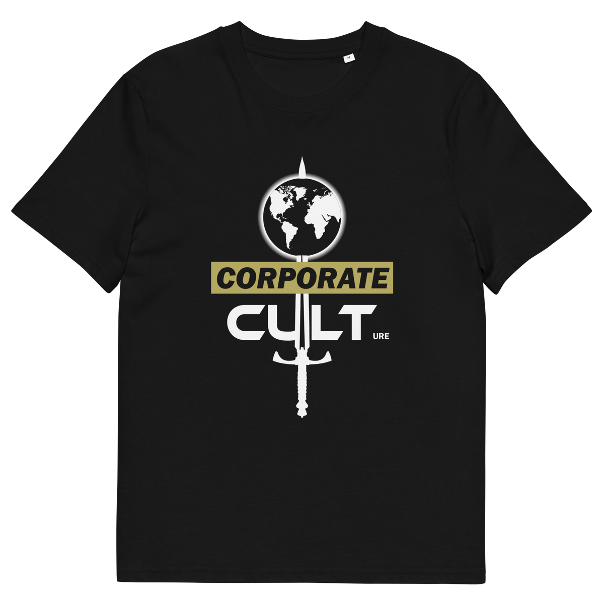 Black T-shirt with "CORPORATE CULTure" text.