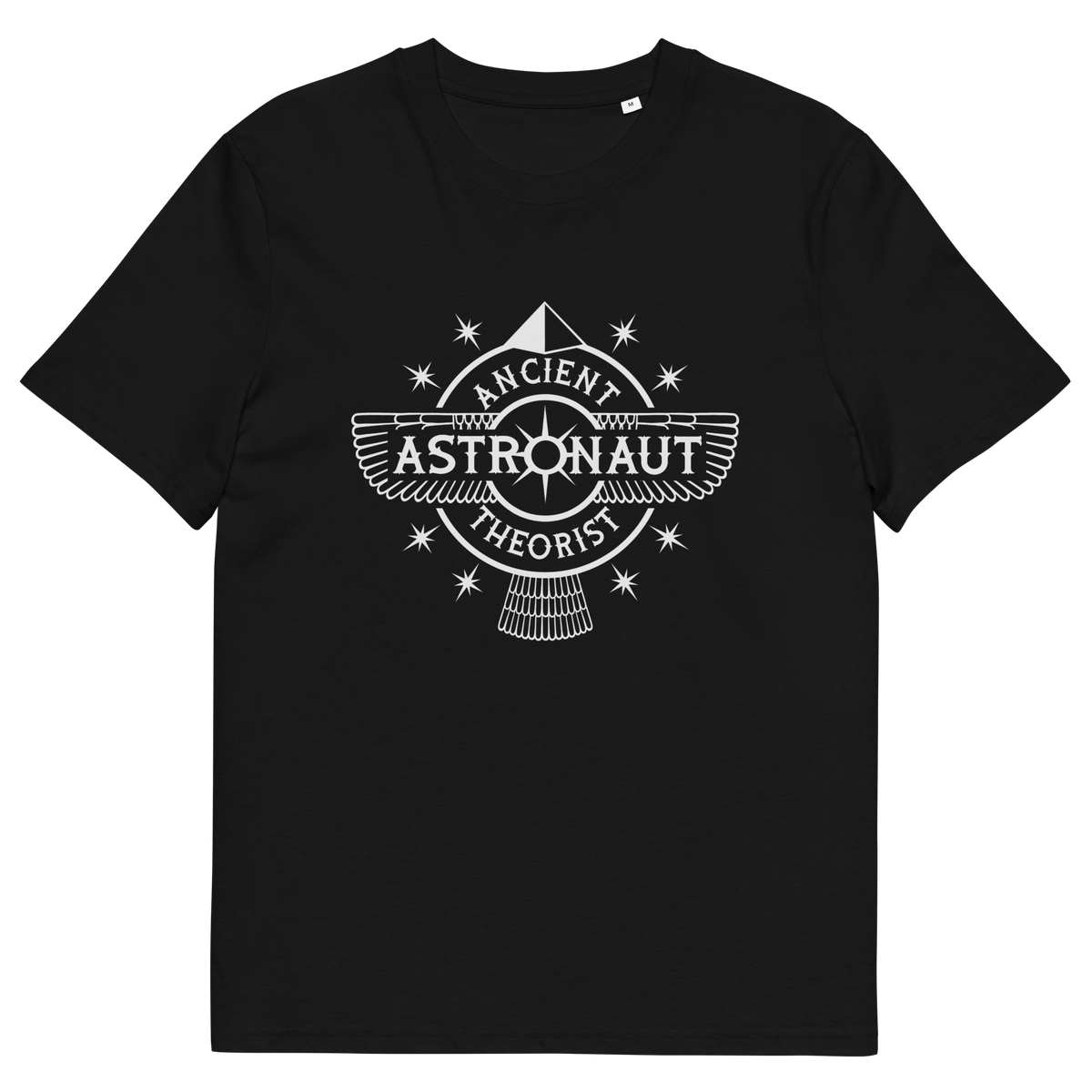 Black t-shirt with "ANCIENT ASTRONAUT THEORIST" logo.