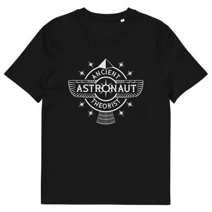 Black t-shirt with "ANCIENT ASTRONAUT THEORIST" logo.