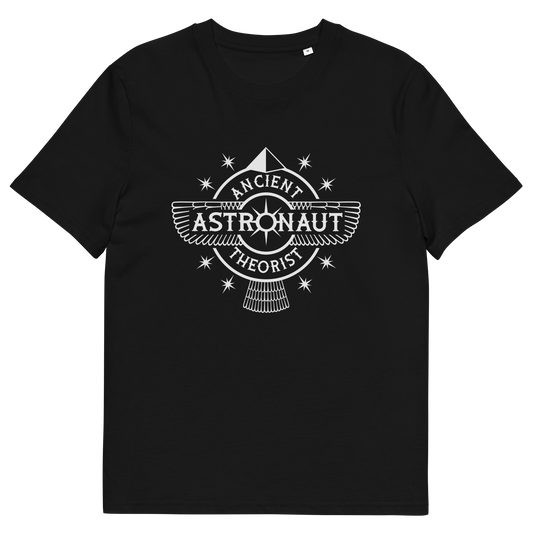 Black t-shirt with "ANCIENT ASTRONAUT THEORIST" logo.