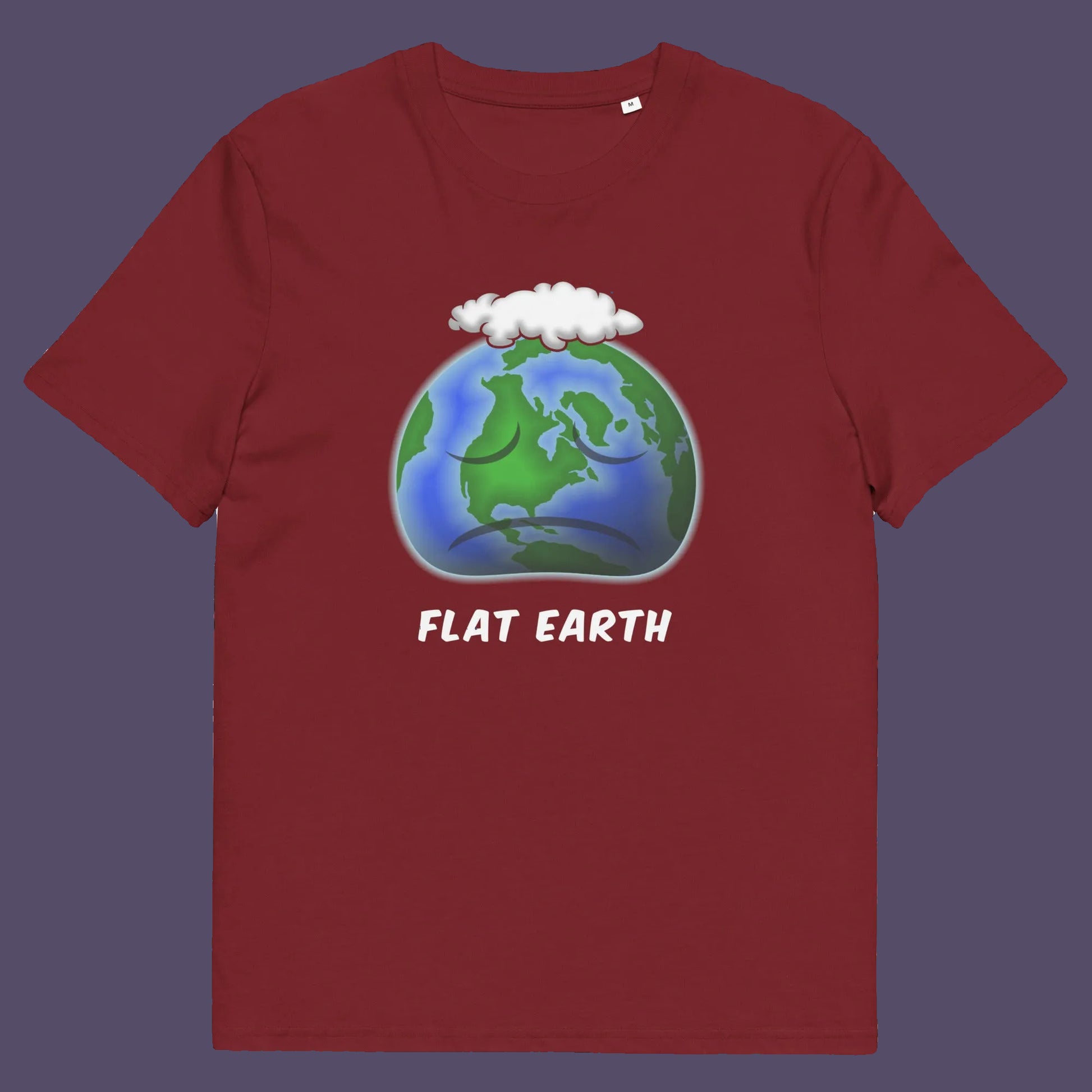 Burgundy t shirt. This funny conspiracy theorist t shirt plays on the idea of the earth being flat. Could it just be a little bored or depressed. Made from 100% organic ring-spun cotton, this funny flat earth conspiracy theory t shirt is unisex, high-quality, super comfy, and best of all, eco-friendly.