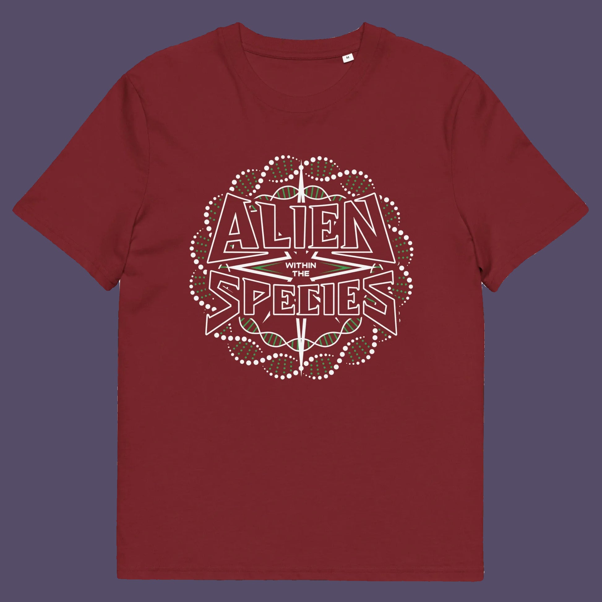 Burgundy t shirt. This non conformist t shirt expands the use of the word 'Alien'. This design is ideal for everyone that feels they don't truly relate to the rest of humankind and modern society. Made from 100% organic ring-spun cotton, this counter culture t-shirt is unisex, high-quality, super comfy, and best of all, eco-friendly.