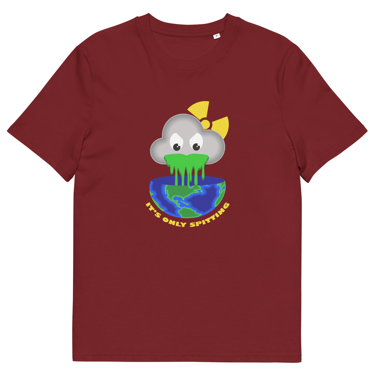 Burgundy t shirt. A sarcastic save the environment t-shirt. We can pretend we're not having a climate crisis but we'll pay for it later. This unique design is a dig at actionless optimism. Made from 100% organic ring-spun cotton, this global warming t shirt design is unisex, high-quality, super comfy, and best of all, eco-friendly.
