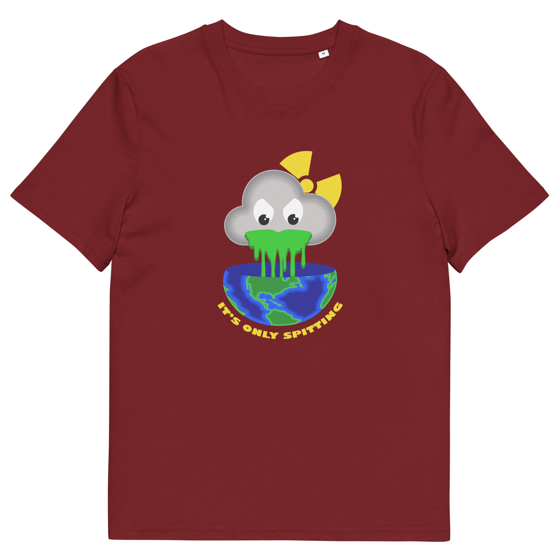 Burgundy t shirt. A sarcastic save the environment t-shirt. We can pretend we're not having a climate crisis but we'll pay for it later. This unique design is a dig at actionless optimism. Made from 100% organic ring-spun cotton, this global warming t shirt design is unisex, high-quality, super comfy, and best of all, eco-friendly.