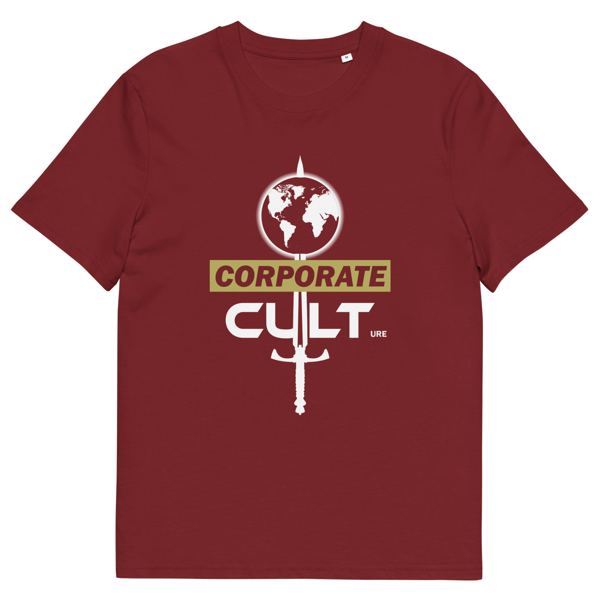 Burgundy T-shirt with "CORPORATE CULTure" text.