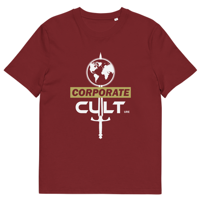 Burgundy T-shirt with "CORPORATE CULTure" text.