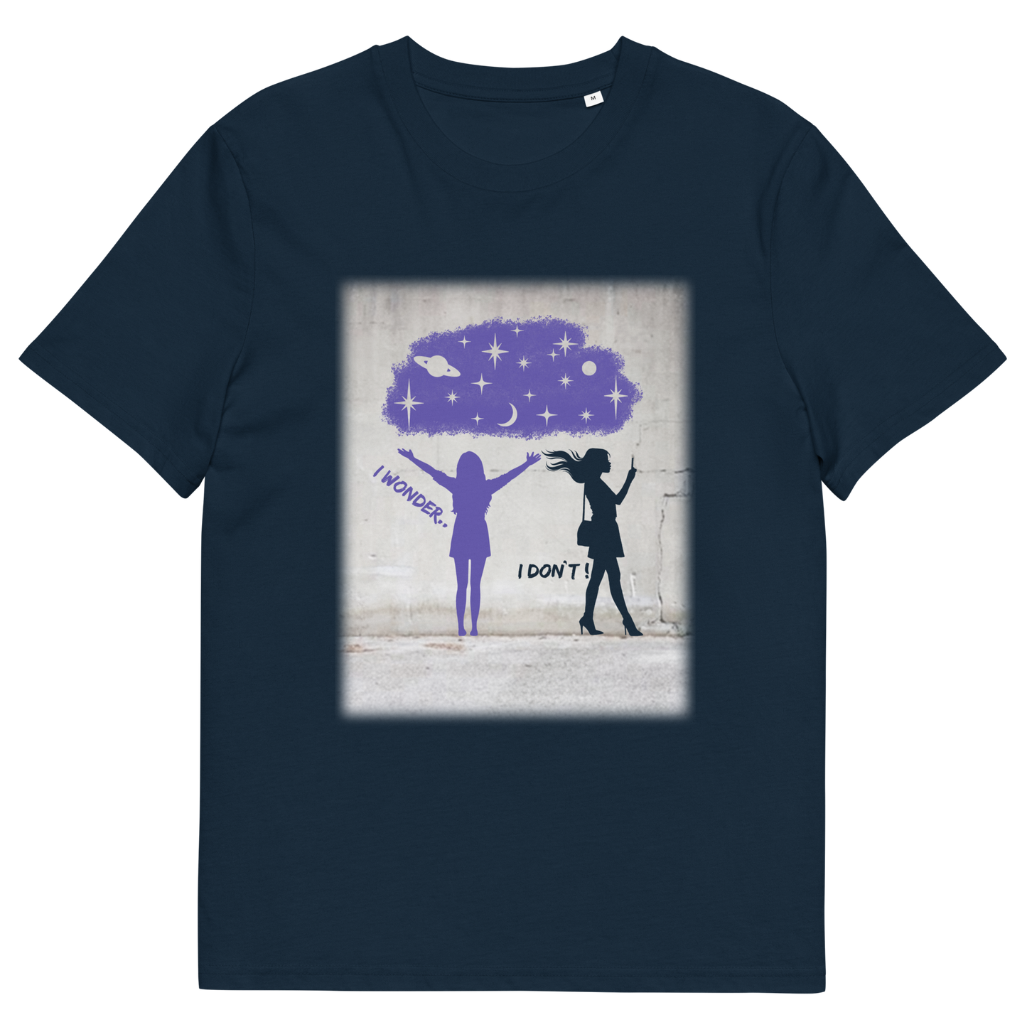 French navy t shirt. This anti mobile phone abuse t shirt light heartedly pokes fun at people who never look up from their phone. If you believe letting a machine do most of your thinking for you will dull your imagination, this satirical design is for you. Made from 100% organic ring-spun cotton, these anti mobile phone abuse t shirts are unisex, high quality, super comfy, and best of all, eco-friendly.