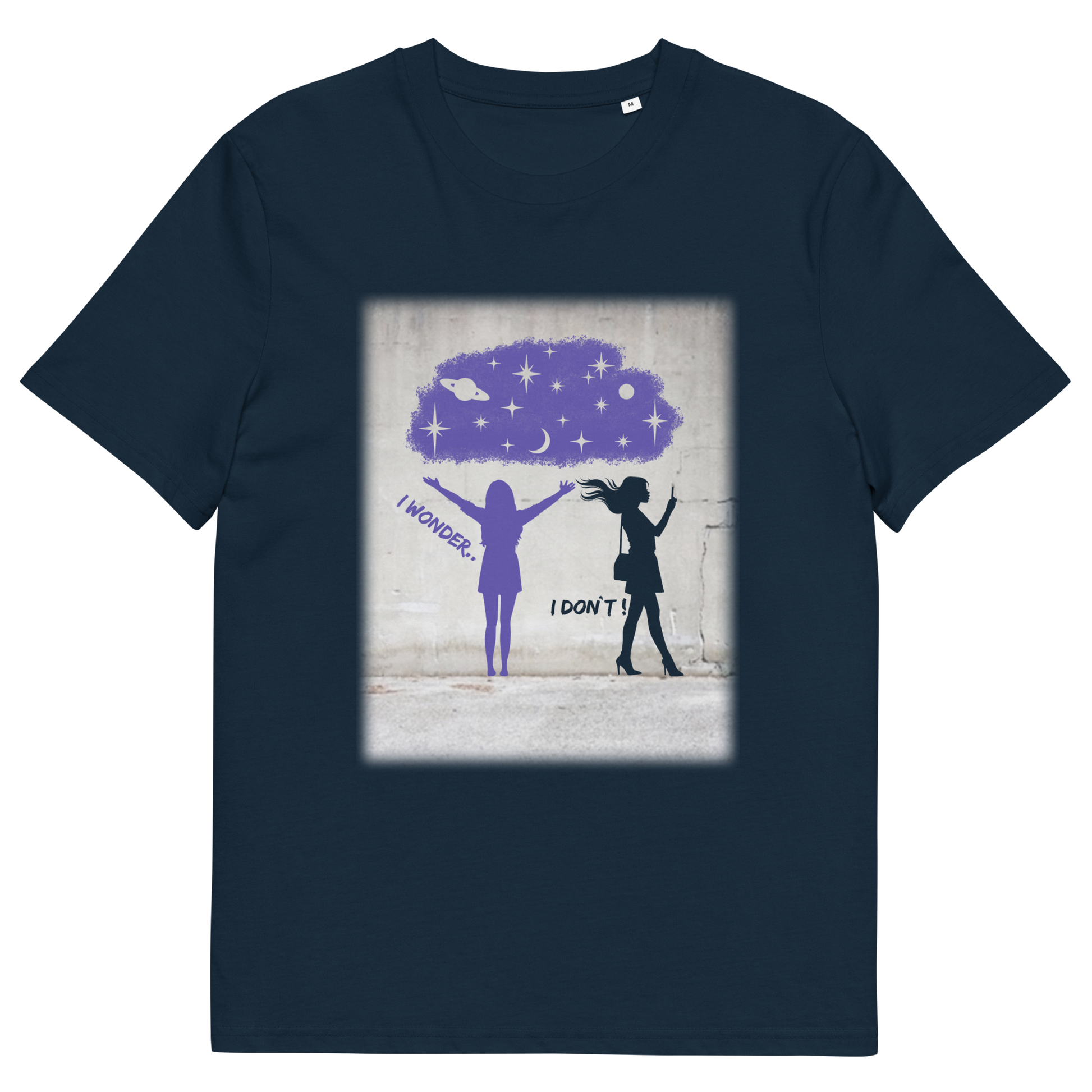 French navy t shirt. This anti mobile phone abuse t shirt light heartedly pokes fun at people who never look up from their phone. If you believe letting a machine do most of your thinking for you will dull your imagination, this satirical design is for you. Made from 100% organic ring-spun cotton, these anti mobile phone abuse t shirts are unisex, high quality, super comfy, and best of all, eco-friendly.